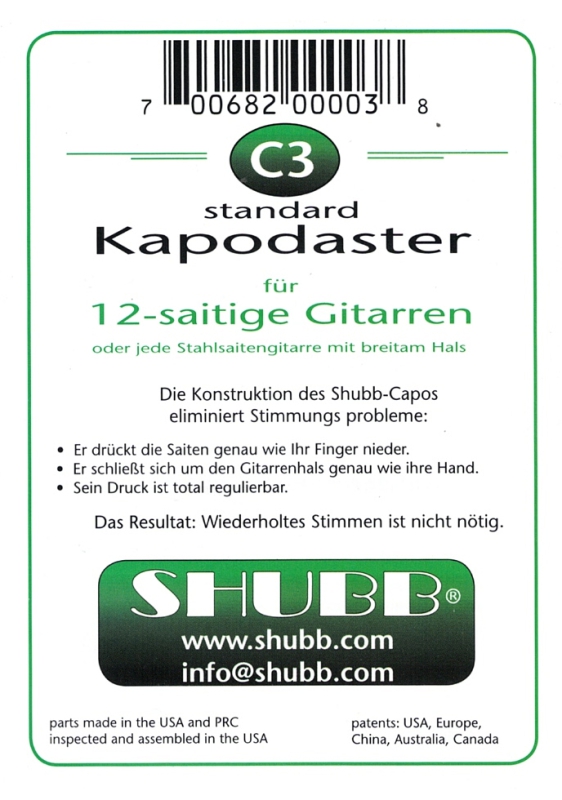 Shubb C3 Kapodaster für 12- saitige Westerngitarre