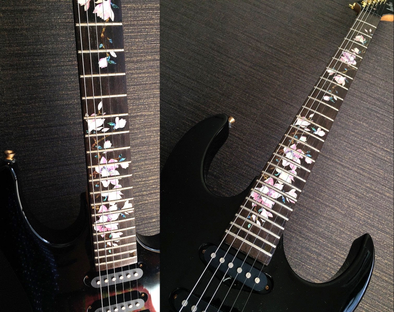 FT-297MN-G Inlay Stickers, Magnolia Tree with Pink Flowers Fret Markers