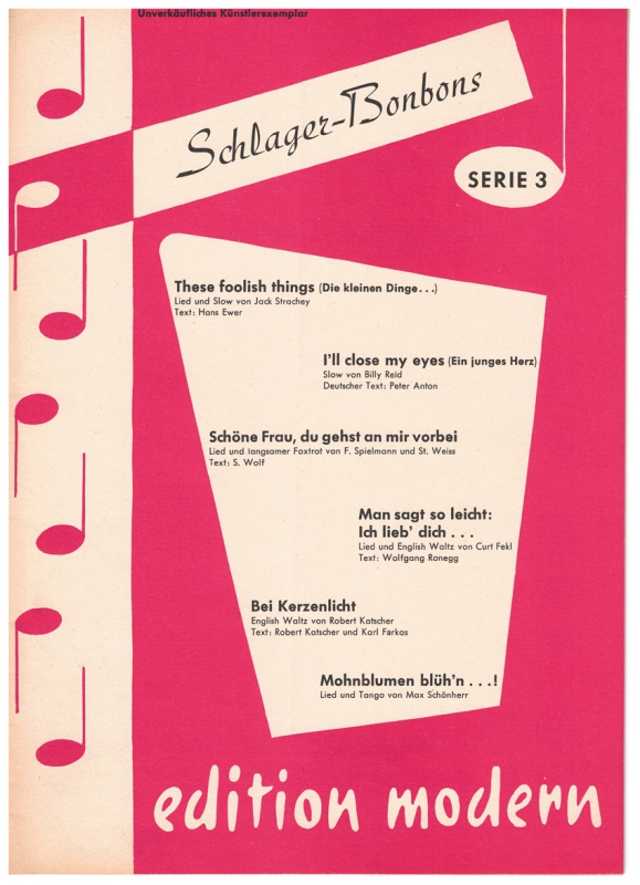 Schlager Bonbons Serie 3 - für Klavier - unverkäufliches Künstler-Exemplar