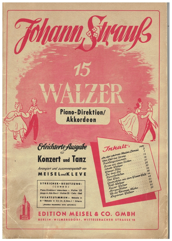 Johann Strauß - 15 Walzer Erleichterte Ausgabe für Akkordeon